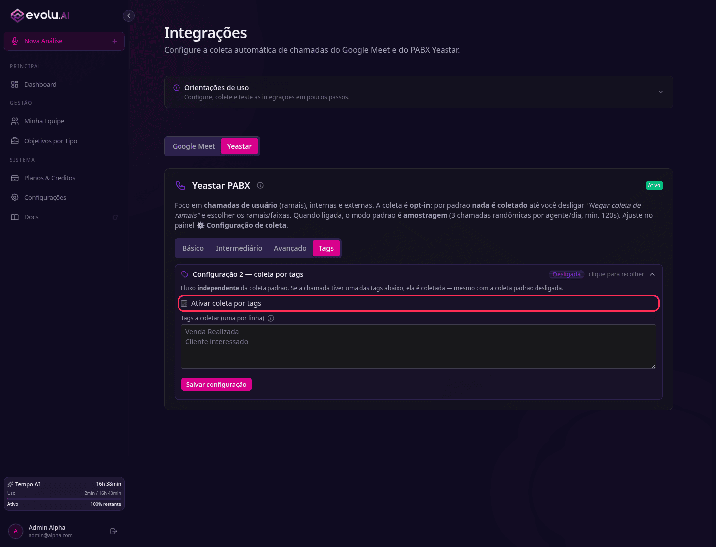 Configuração 2 — coleta por tags do Yeastar